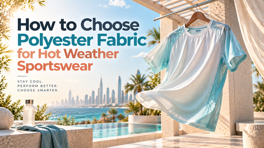 Polyester fabric for hot weather sportswear in a bright outdoor setting