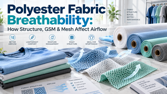 Polyester fabric breathability showing mesh, lightweight knit and airflow