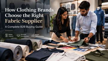 Clothing brand owners selecting premium fabric samples from a textile supplier for apparel manufacturing