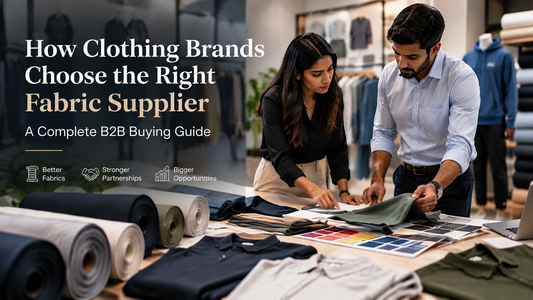 Clothing brand owners selecting premium fabric samples from a textile supplier for apparel manufacturing