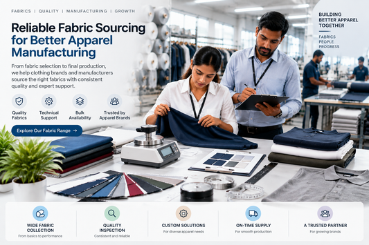 Reliable fabric sourcing and quality inspection process for apparel manufacturing with textile rolls, fabric testing, and garment production