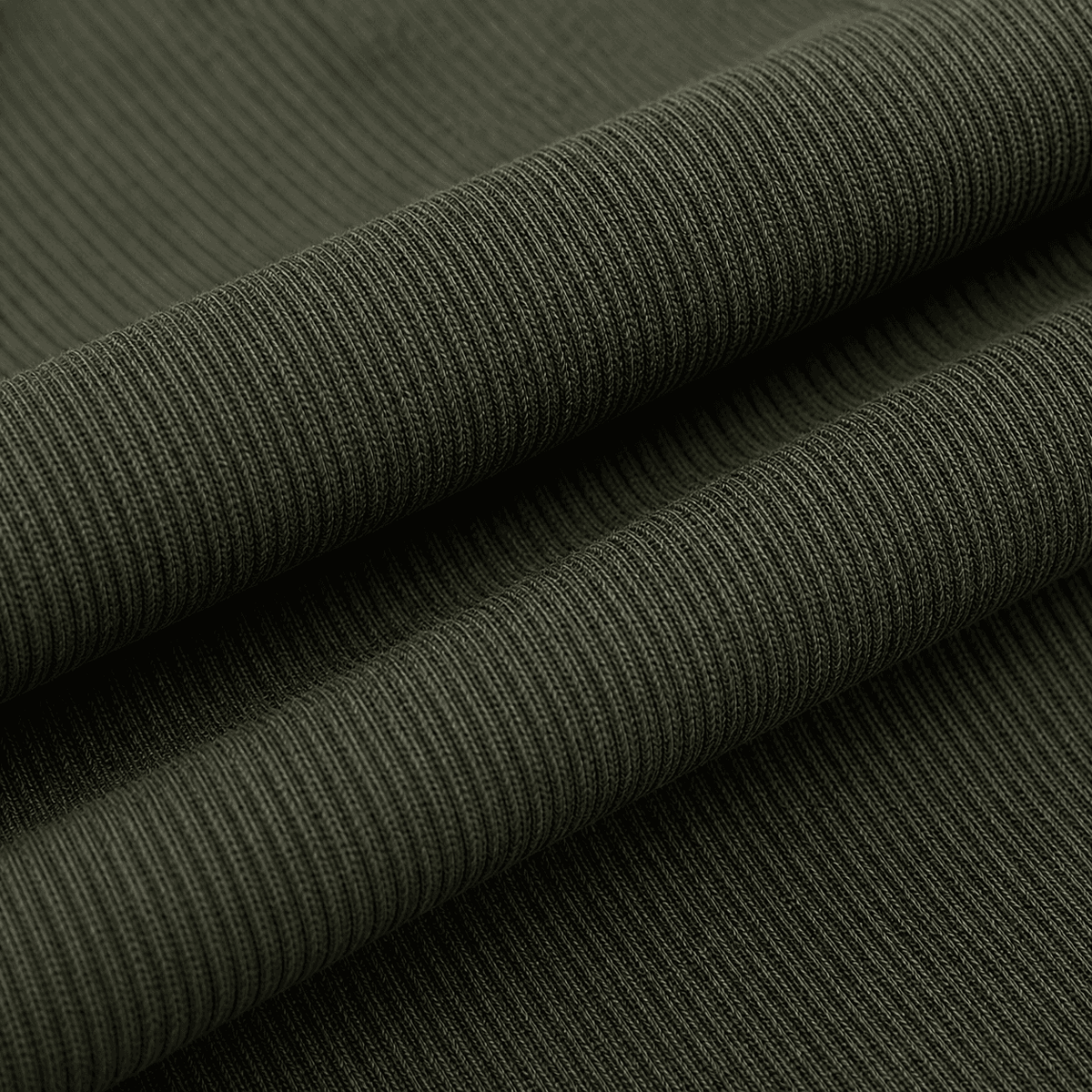 Olive Green Polyester Rib Knit Fabric.