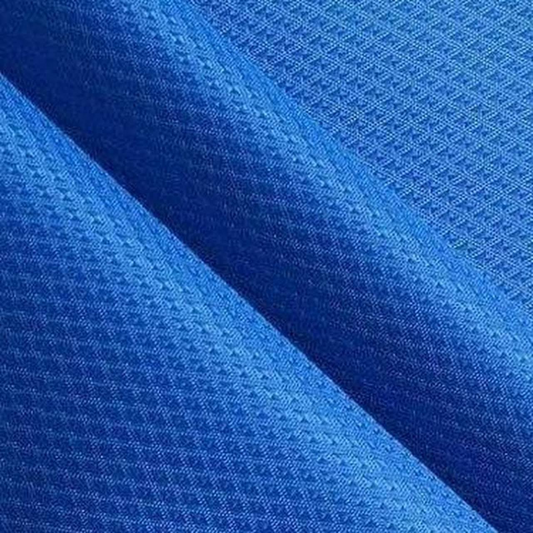 spun honeycomb fabric
royal blue honeycomb fabric
breathable sportswear fabric
polyester knit fabric
wholesale activewear fabric
bulk T-shirt fabric supplier
Close-up of royal blue Spun Honeycomb fabric with a breathable honeycomb-knit texture arranged in soft folds.